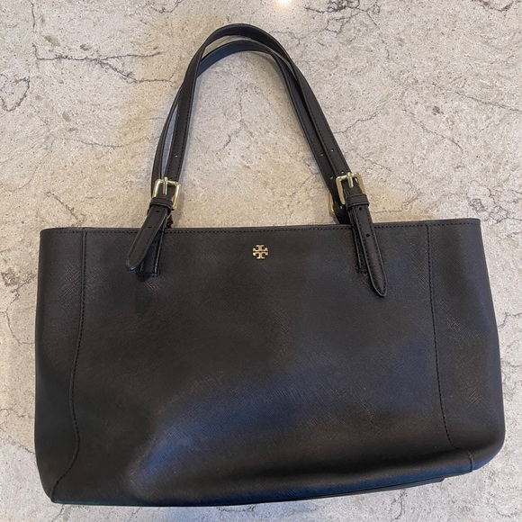 Tory Burch Leather York Black Tote with Gold Accents - Picture 1 of 6